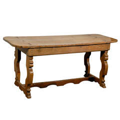 Italian 18th Century Trestle Farm Table with Lyre Shaped Legs 1