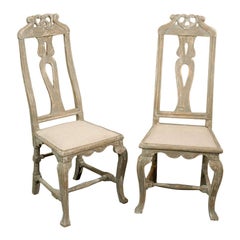 A Swedish Pair of Period Baroque Carved & Painted Wood Side Chairs, Circa 1730