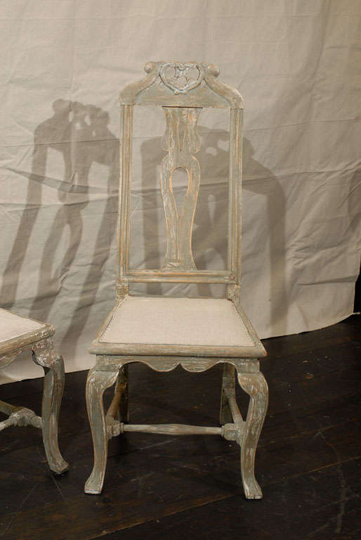 A Swedish Pair of Period Baroque Carved & Painted Wood Side Chairs, Circa 1730 For Sale 5