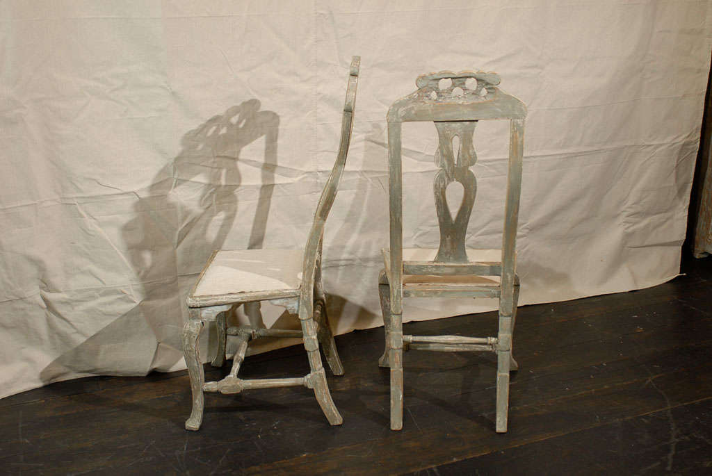 A Swedish Pair of Period Baroque Carved & Painted Wood Side Chairs, Circa 1730 For Sale 1