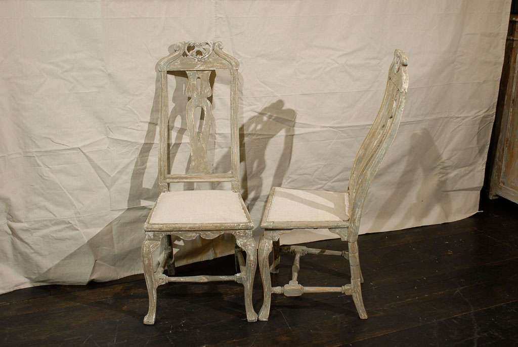 A Swedish Pair of Period Baroque Carved & Painted Wood Side Chairs, Circa 1730 For Sale 2