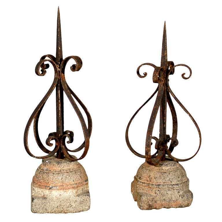 Pair of 19th Century French Finials Mounted on Granite Bases