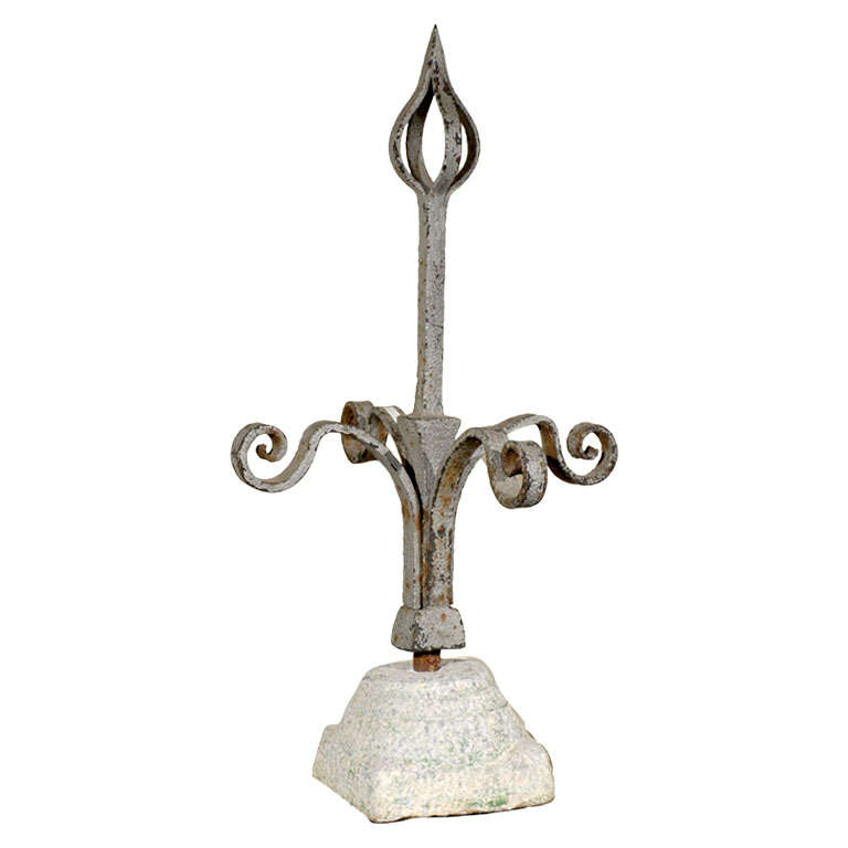 French 19th Century Large Size Forged Iron Finial in Granite Base
