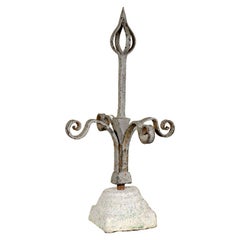 Antique French 19th Century Large Size Forged Iron Finial in Granite Base