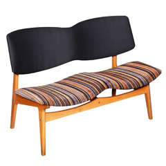 Teak Settee with Striped Fabric