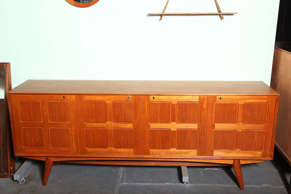 Long Teak Sideboard with Square Motif