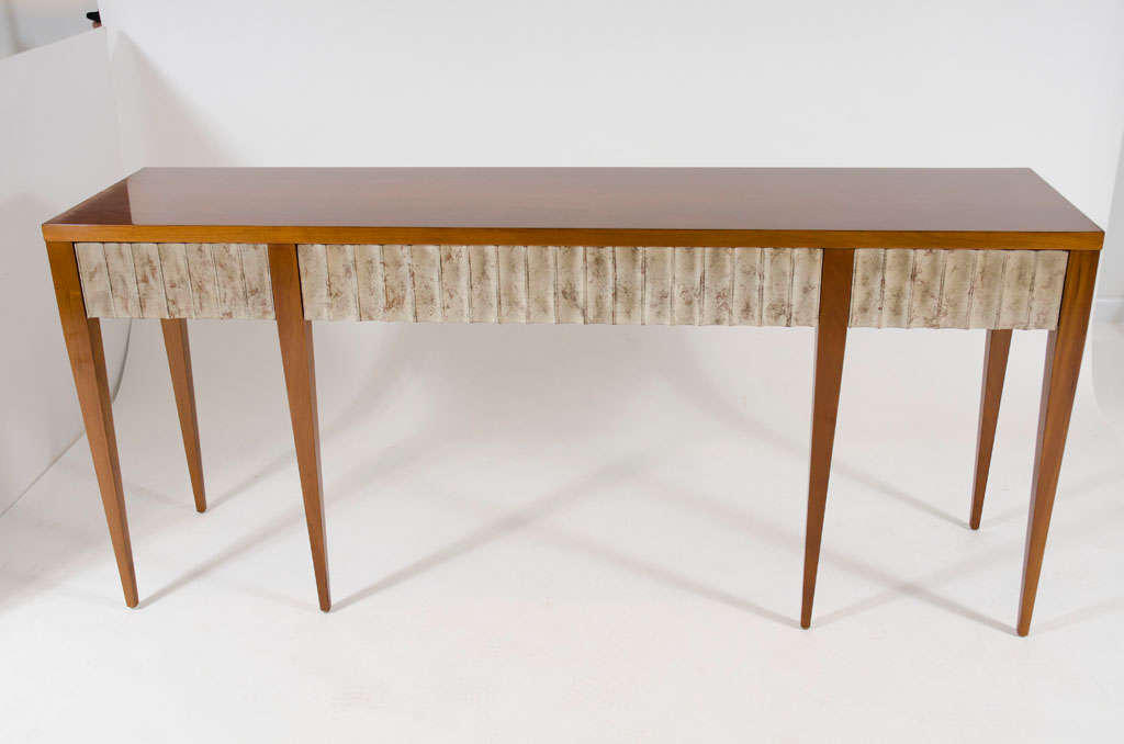 Silver Leaf Fluted Long Console by John Black for Baker 4