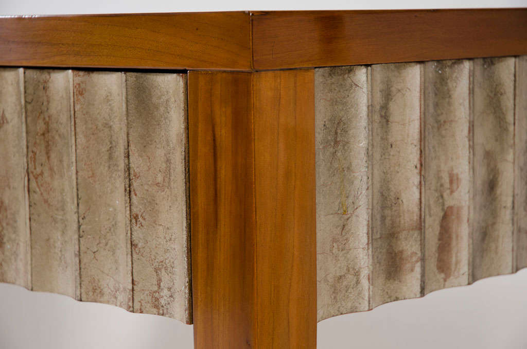Cherry Silver Leaf Fluted Long Console by John Black for Baker