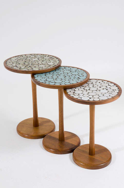 Set of 3 Graduated Tile Top Pedestal Tables by Gordon Martz 4