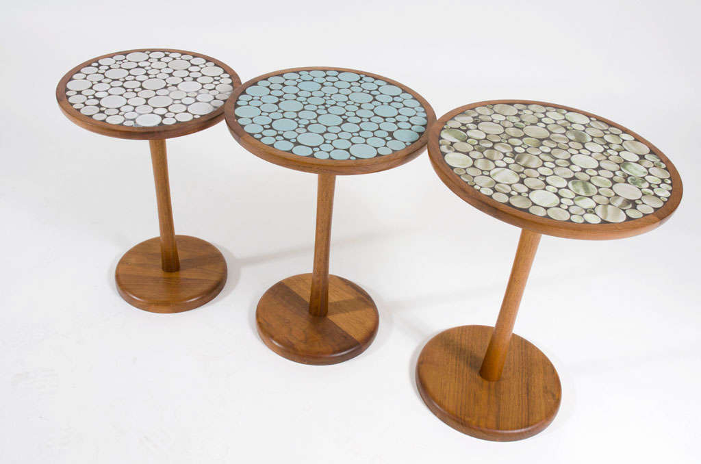 American Set of 3 Graduated Tile Top Pedestal Tables by Gordon Martz
