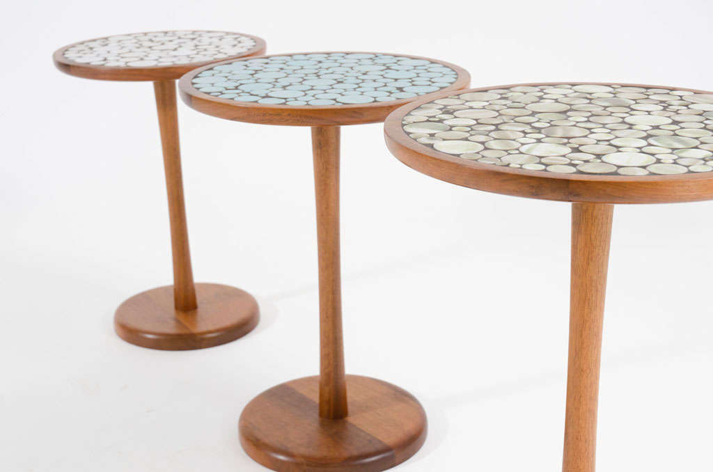 Set of 3 Graduated Tile Top Pedestal Tables by Gordon Martz In Excellent Condition In New York, NY