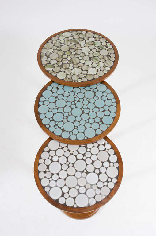 Set of 3 Graduated Tile Top Pedestal Tables by Gordon Martz 1
