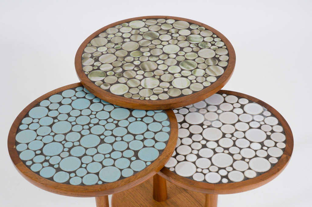 Set of 3 Graduated Tile Top Pedestal Tables by Gordon Martz 3