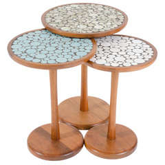 Vintage Set of 3 Graduated Tile Top Pedestal Tables by Gordon Martz