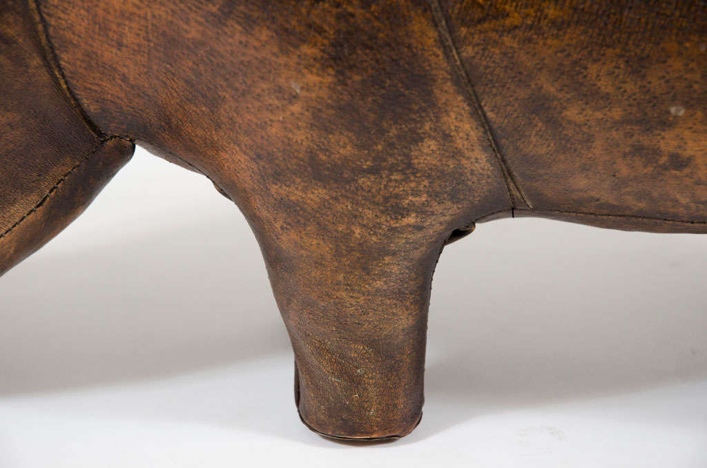 Spanish English Hand-Stitched Leather Rhino Footstool by Omersa For Sale