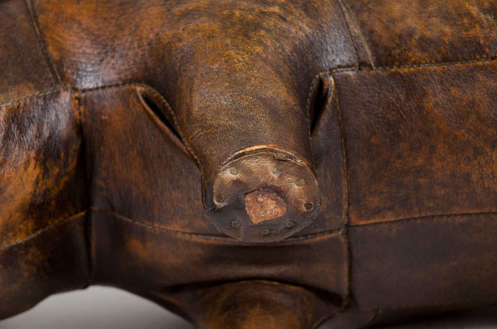 Mid-20th Century English Hand-Stitched Leather Rhino Footstool by Omersa For Sale