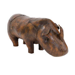 Hand Stitched Leather Rhino Footstool by Sarreid 8
