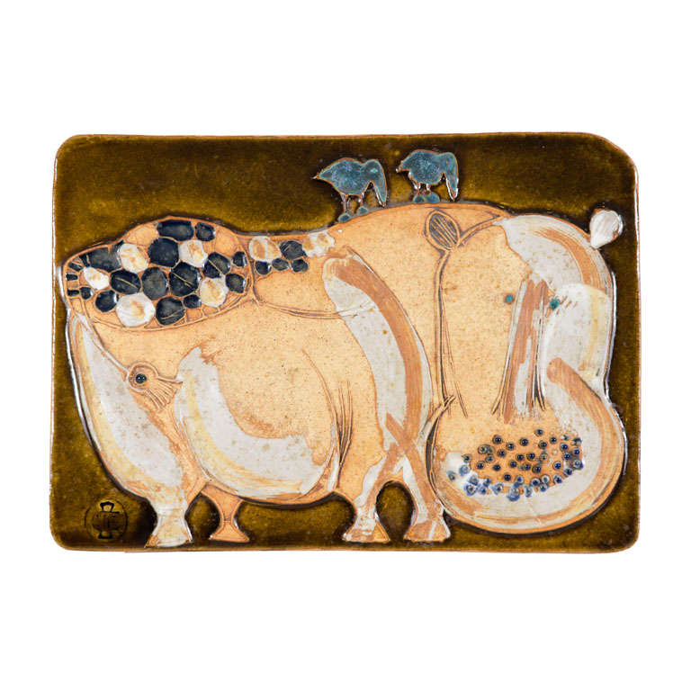 American Studio Ceramic Hippo Wall Plaque by Hal Fromhold For Sale