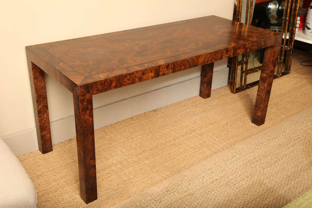 Burled maple Parsons style table by John Stewart