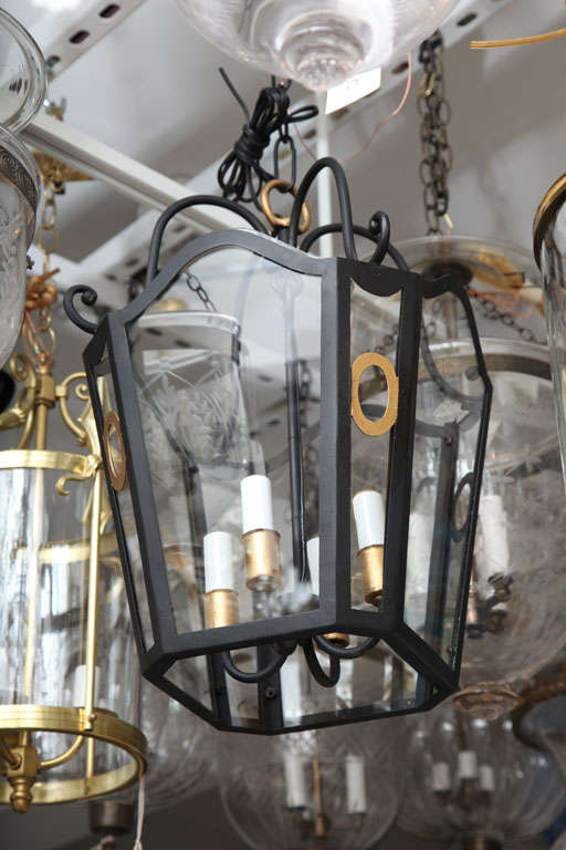 French hall lantern with unique lines in black and gold