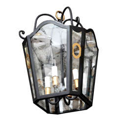 French hall lantern with unique lines in black and gold