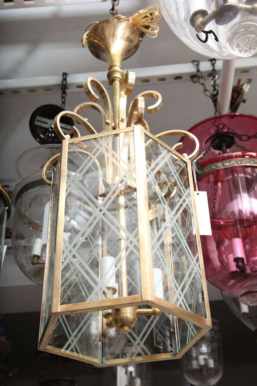 spectacular French bronze hall lantern with etchings