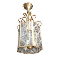 spectacular French bronze hall lantern with etchings