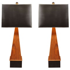 Pair of mahogany obelisk table lamps