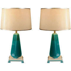 Vintage Pair of turquoise acrylic table lamps