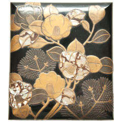 Japanese black lacquer pillow-shape writing box