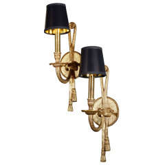 Pair of 1940's Elegant Brass Sconces with Stylized Tassels