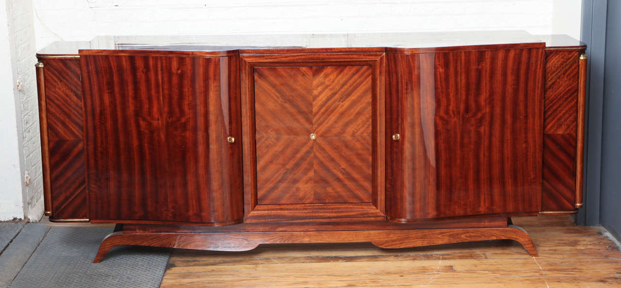 Unique Art Deco sideboard or bar. Book matched Rio Palissandre. End doors open for additional storage.