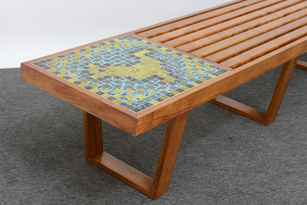 Mid-Century Slat Table Mosaic Inlay, George Nelson Style  In Good Condition For Sale In Miami, FL