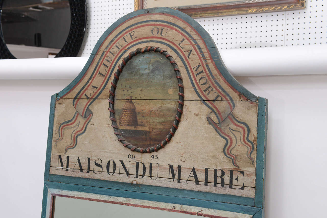 French Provincial Trumeau Mirror with Hand-Painted Beehives