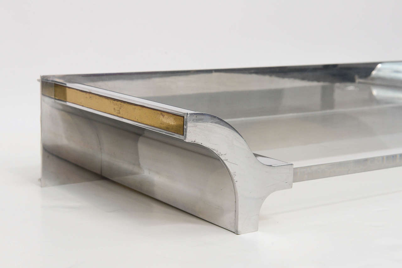 Aluminium and Lucite Wall-Mounted Console, Signed by Karl Springer, 1970s In Excellent Condition For Sale In Miami, FL