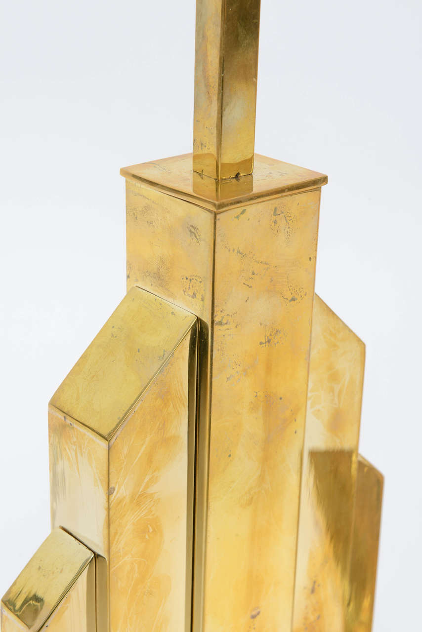 Italian Pair of Romeo Rega Brass Table Lamps Skyscraper Shape Mid-Century Modern Signed For Sale