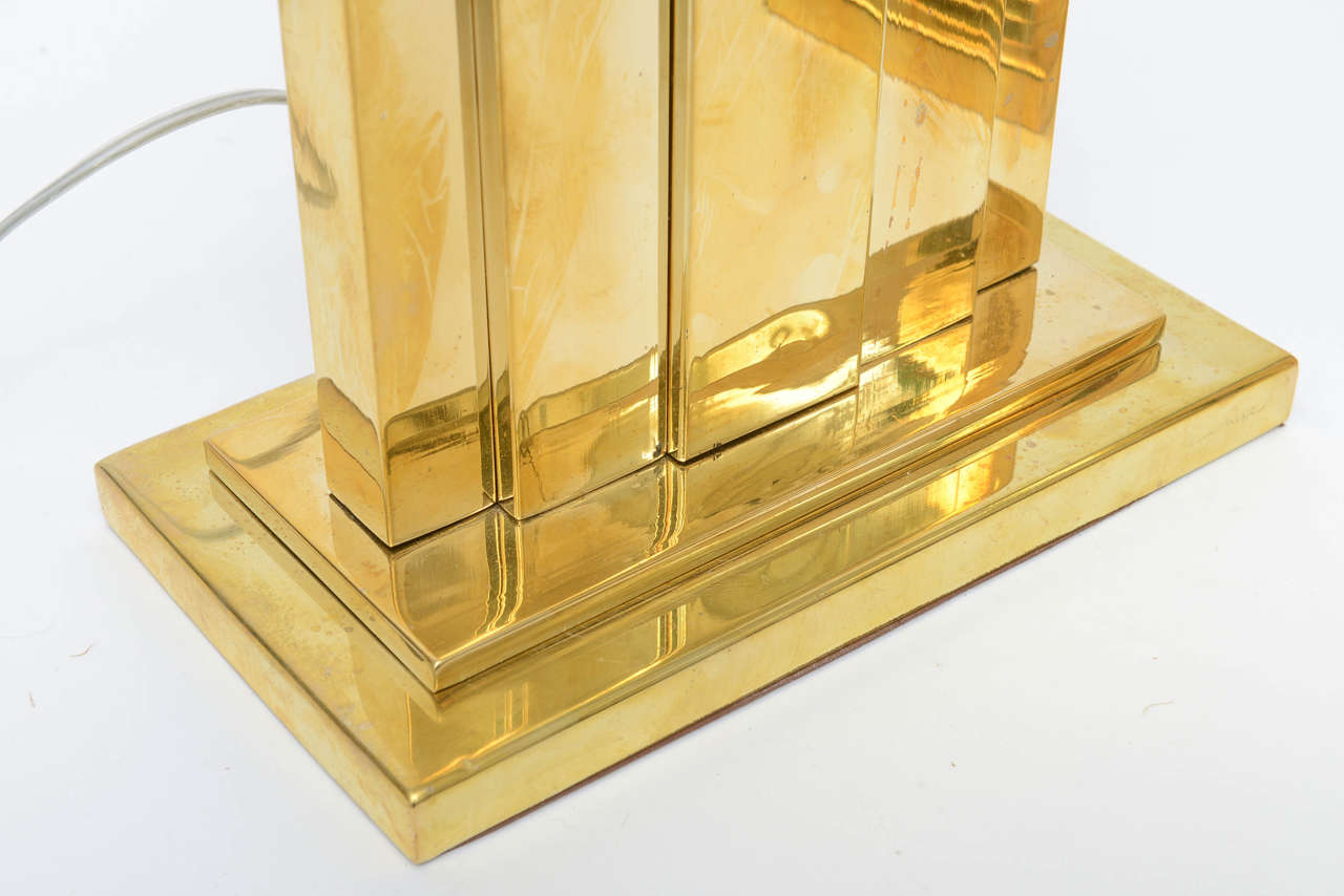 Polished Pair of Romeo Rega Brass Table Lamps Skyscraper Shape Mid-Century Modern Signed For Sale