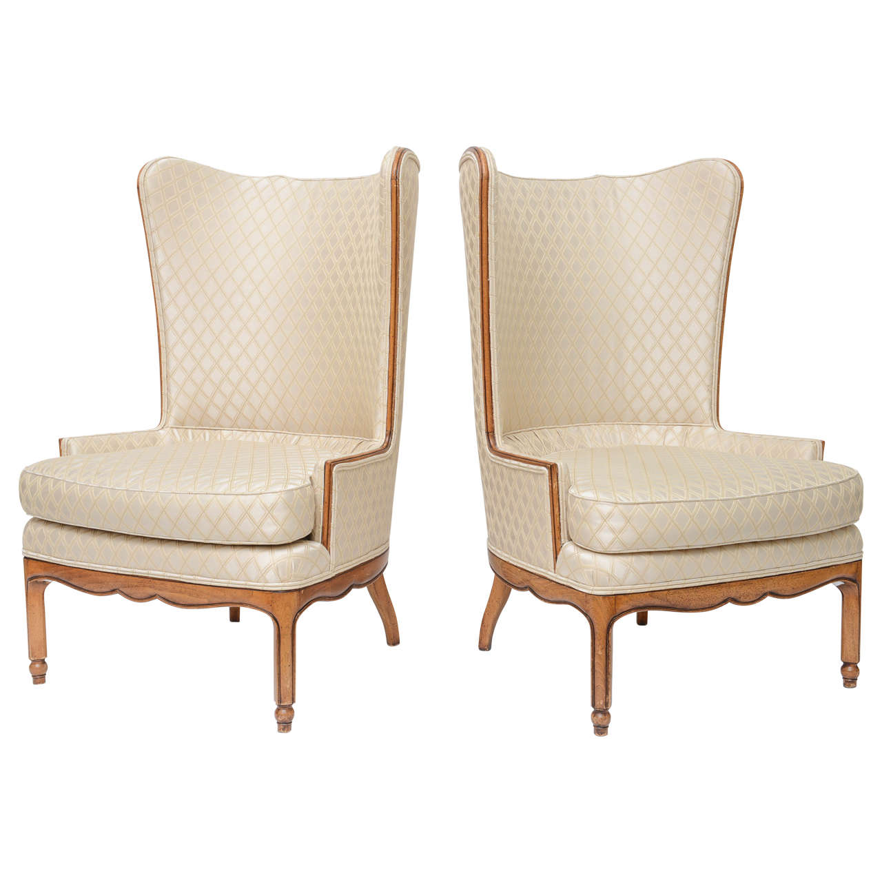 Pair Grosfeld Style American Classic High Back Wing Tip Club Chairs 