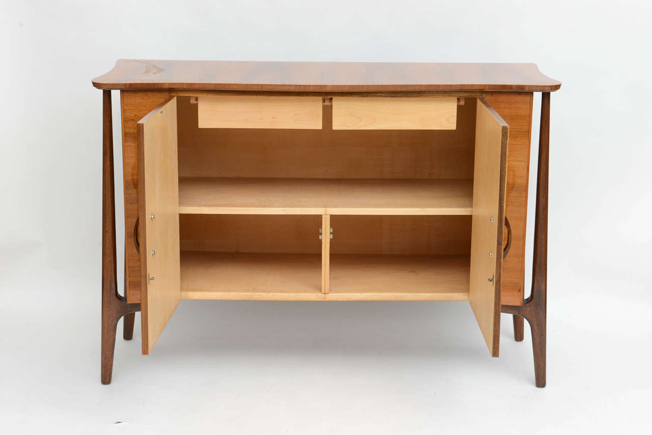 Mid-Century Modern Danish Modern Inlaid Walnut Two-Door Credenza by Piet Hein For Sale