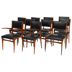 Set of 12 Carlo di Carli Walnut Dining Chairs, Italy