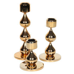 Trio of Gold-Plated Asmussen Candleholders
