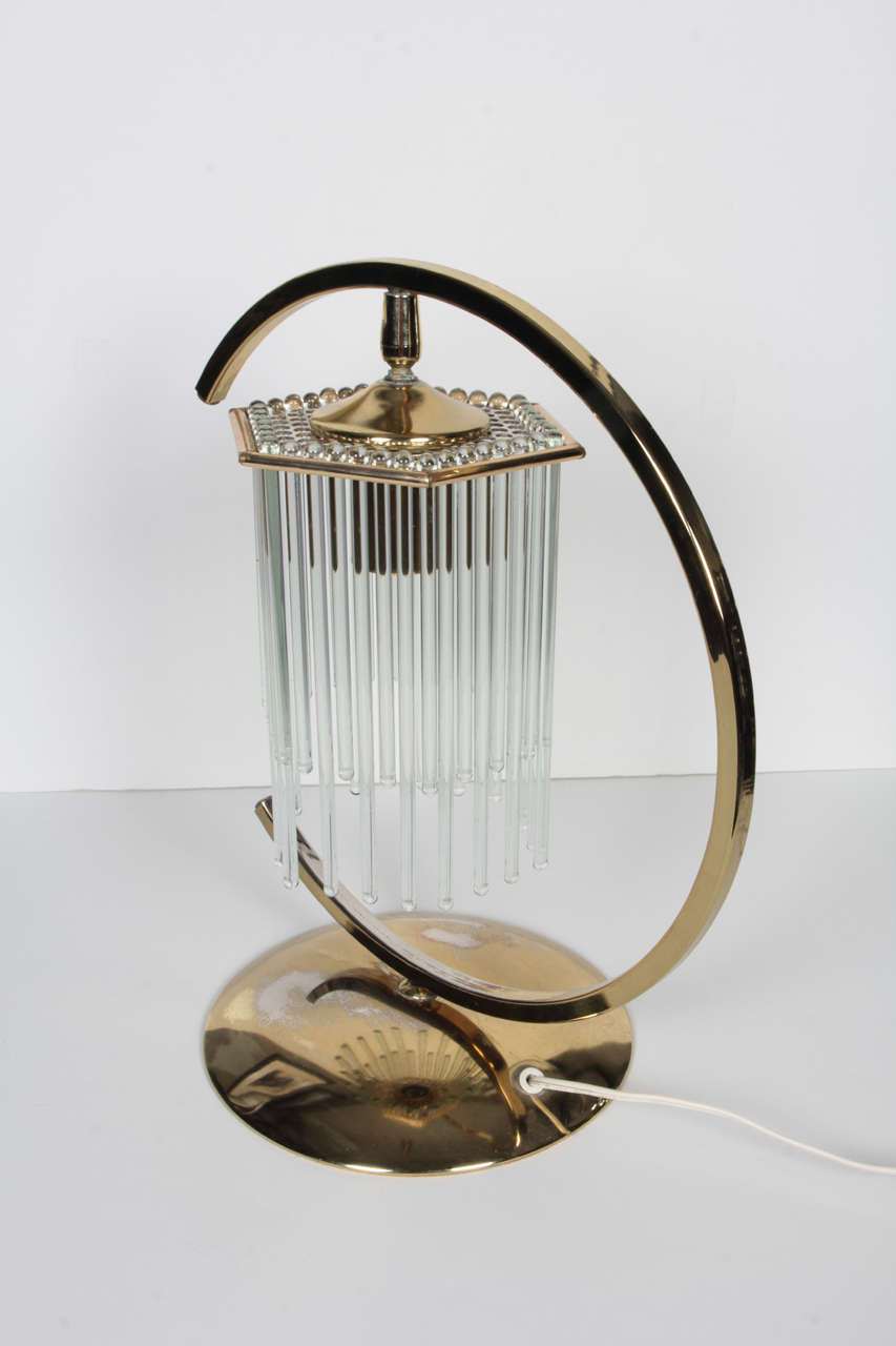 Mid-Century Modern Unusual Brass Table Lamp with Cascading Glass Rods by Gaetano Sciolari