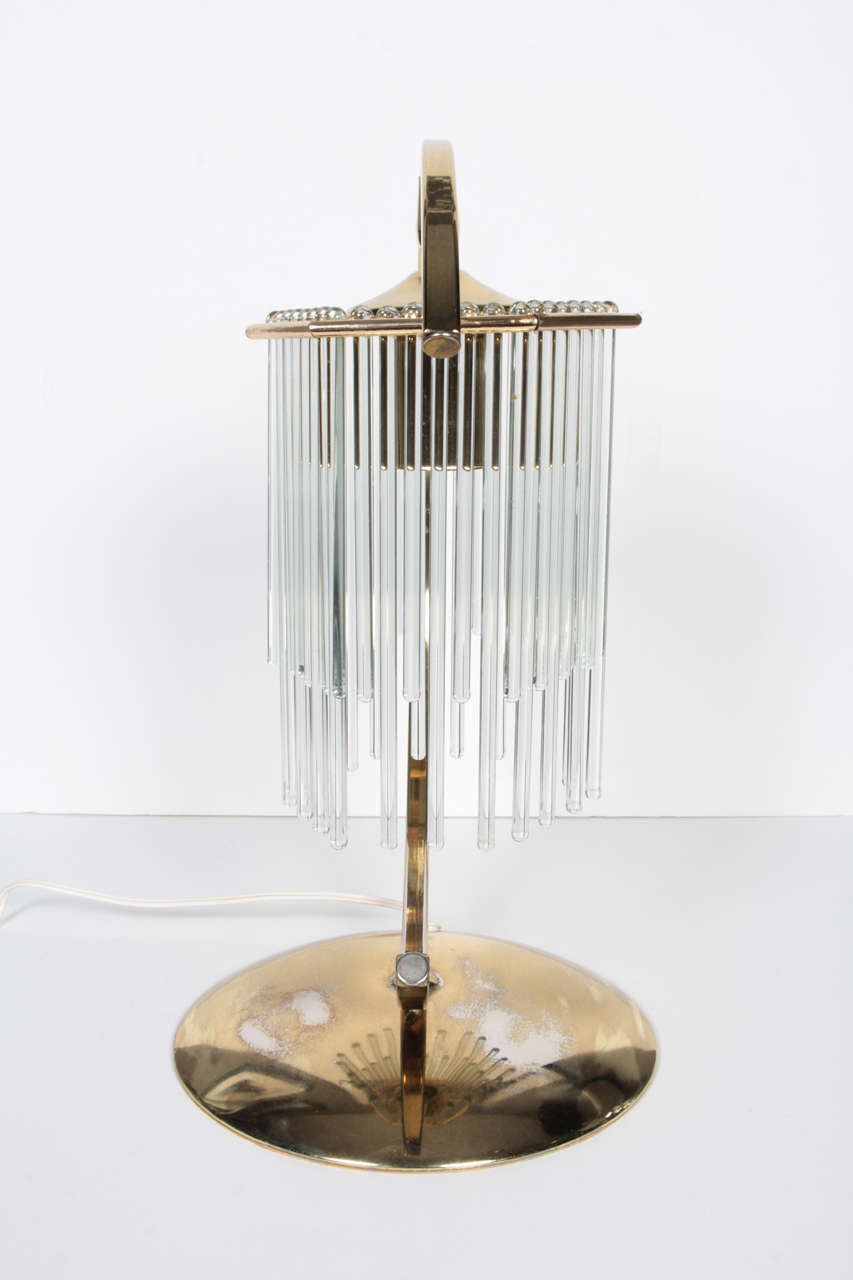 Unusual Brass Table Lamp with Cascading Glass Rods by Gaetano Sciolari In Good Condition In New York, NY