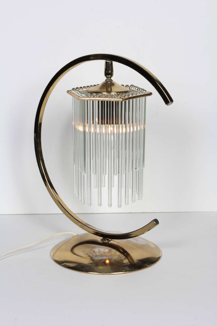 Late 20th Century Unusual Brass Table Lamp with Cascading Glass Rods by Gaetano Sciolari