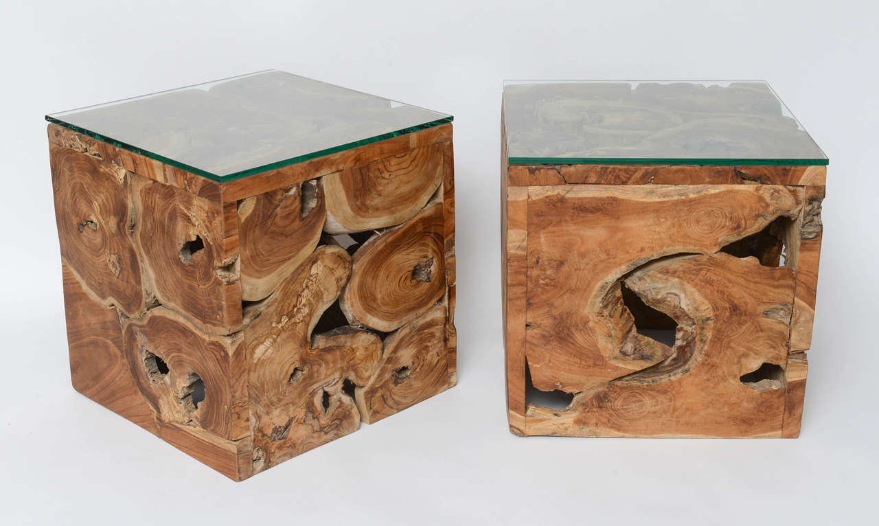 Repurposed Wood Organic, Cube Side Tables at 1stDibs