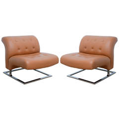 Sleek Mid Century Modern 1970s Cantilever Chrome and Leather Chairs