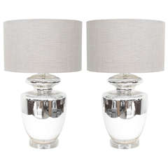 Pair Mid Century Modern Monumental Classic Elegant Mercury Glass Lamps