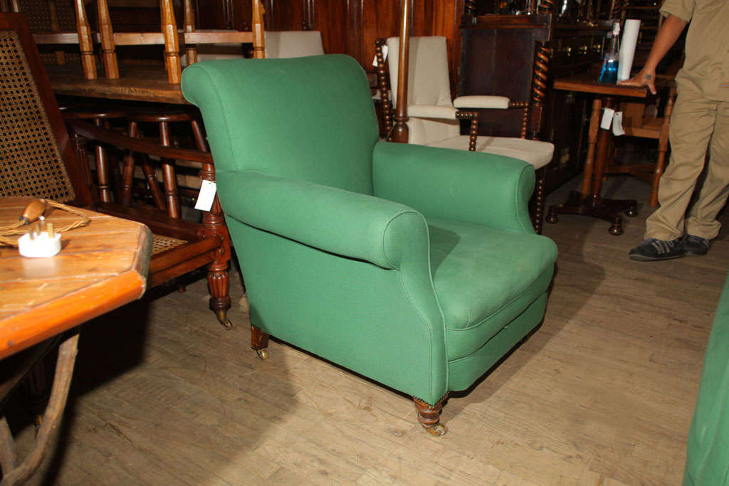 PAIR OF LATE 19TH UPHOLSTERED LARGE ARMCHAIRS