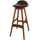 Teak and Brown Leather Barstool by Erik Buck