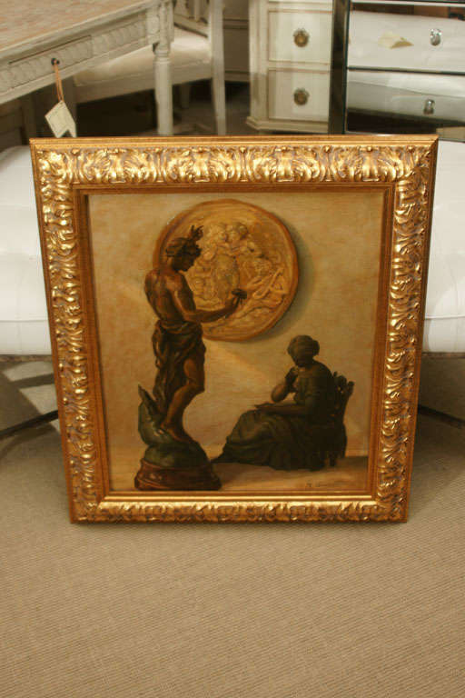 Well executed painting of neoclassical figures done in the 19th century in a period frame